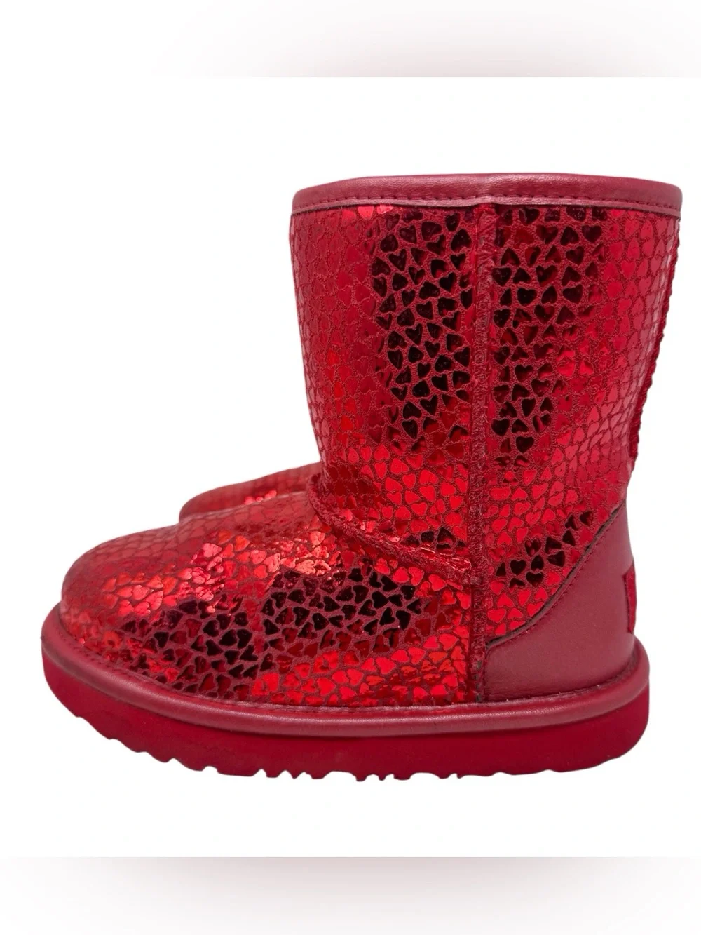 UGG Kids' Classic II Gel Hearts Red Boots girls size US 10/EU 27.5